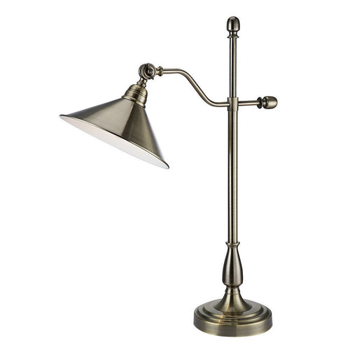 28 Inch Table Lamp, Classic Cone Shape Metal Shade, Antique Rustic Brass - BM309005