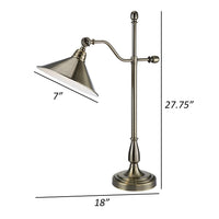 28 Inch Table Lamp, Classic Cone Shape Metal Shade, Antique Rustic Brass - BM309005