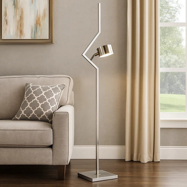 60 Inch Floor Lamp, Metal Drum Shade, Modern Style, Square Base, Nickel - BM309007