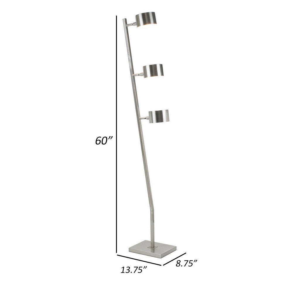 60 Inch Floor Lamp, 3 Drum Metal Shades, Modern Style, Silver Frame - BM309008