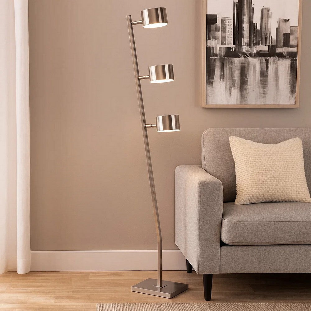 60 Inch Floor Lamp, 3 Drum Metal Shades, Modern Style, Silver Frame - BM309008