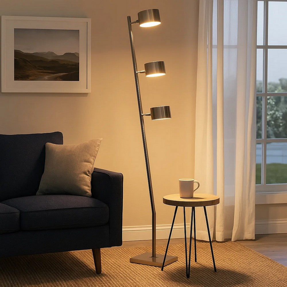 60 Inch Floor Lamp, 3 Drum Metal Shades, Modern Style, Silver Frame - BM309008