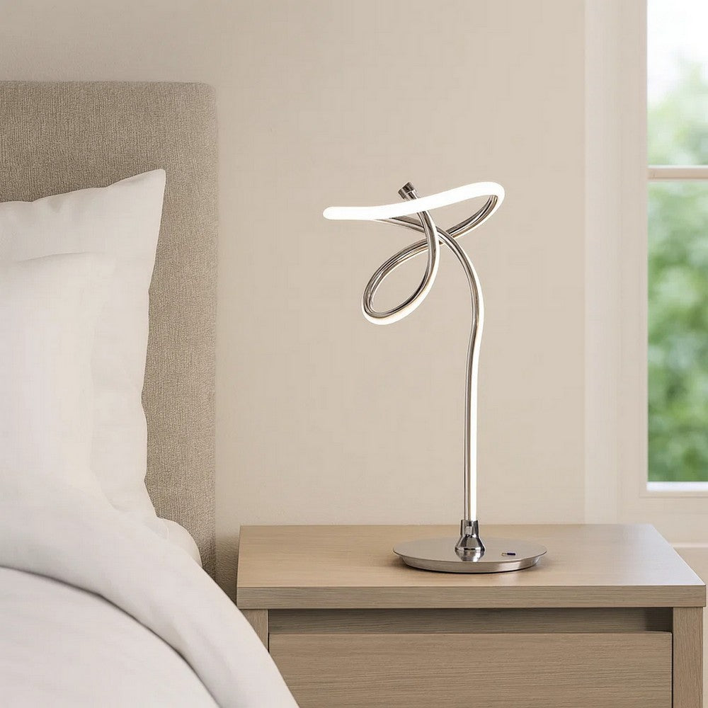 Sea 22 Inch Table Lamp, Accent Twisted LED Light, Modern Style, Chrome Base - BM309029