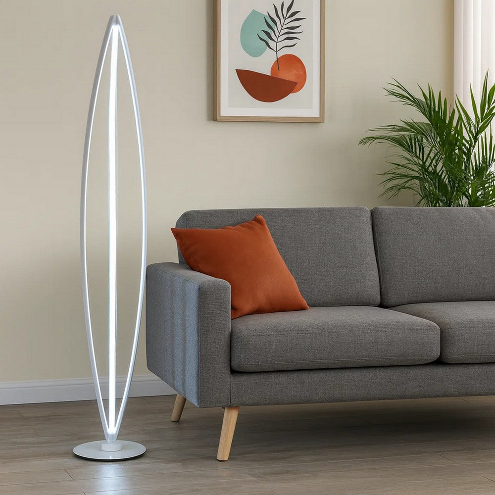 60 Inch Floor Lamp, Modern Accent Round Base, Sturdy Metal Body, White - BM309034