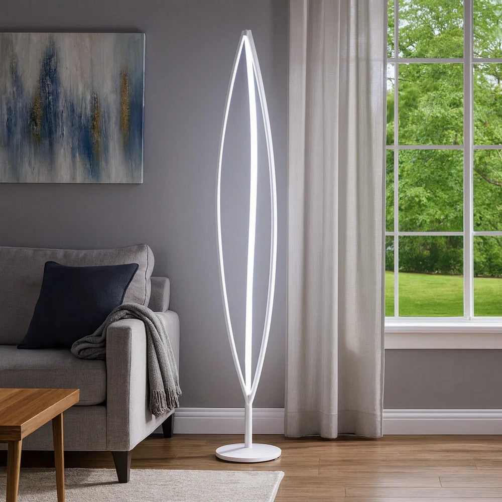 60 Inch Floor Lamp, Modern Accent Round Base, Sturdy Metal Body, White - BM309034