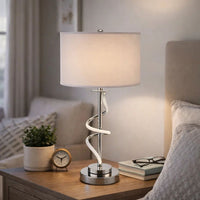 Jame 29 Inch Table Lamp, Drum Fabric Shade, Accent Round Chrome Base - BM309035