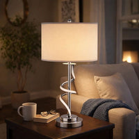 Jame 29 Inch Table Lamp, Drum Fabric Shade, Accent Round Chrome Base - BM309035
