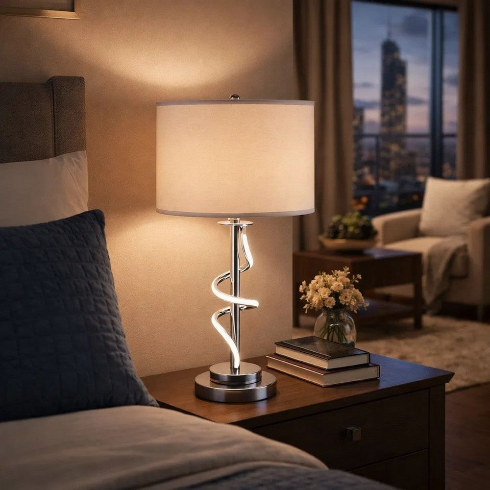 Jame 29 Inch Table Lamp, Drum Fabric Shade, Accent Round Chrome Base - BM309035