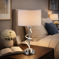 Jame 29 Inch Table Lamp, Drum Fabric Shade, Accent Round Chrome Base - BM309035