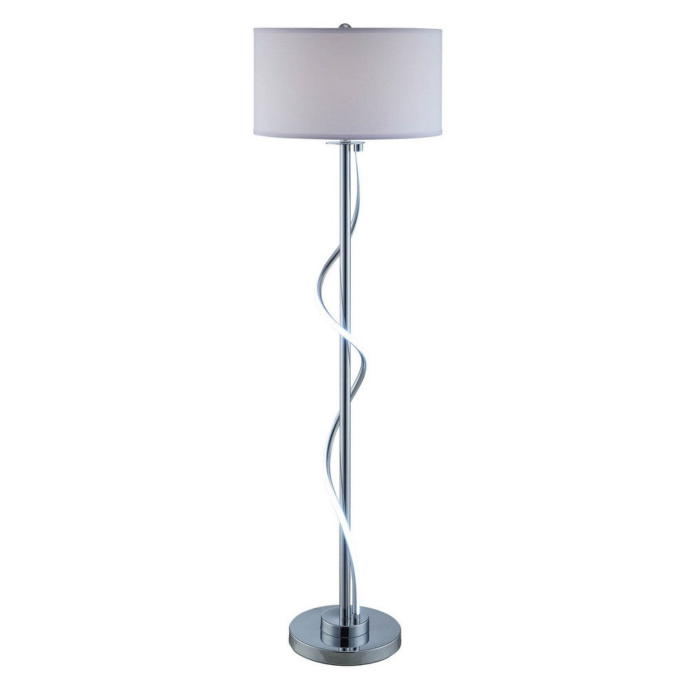 Jame 59 Inch Floor Lamp, Drum Shade, Accent Round Metal Base, Chrome - BM309036