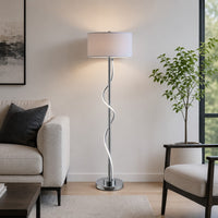 Jame 59 Inch Floor Lamp, Drum Shade, Accent Round Metal Base, Chrome - BM309036