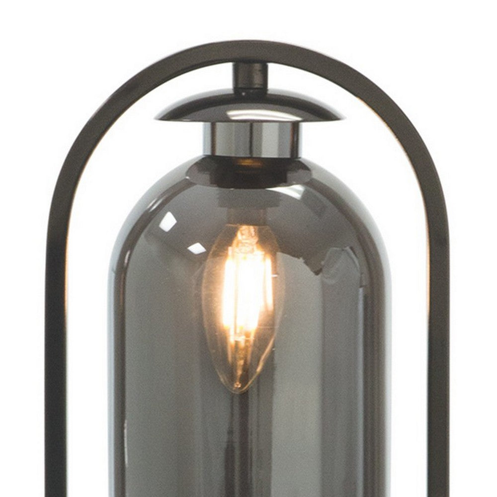 21 Inch Table Lamp, Cylinder Glass Shade, Round Base, Rustic Nickel Gray - BM309037