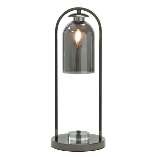 21 Inch Table Lamp, Cylinder Glass Shade, Round Base, Rustic Nickel Gray - BM309037