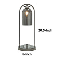 21 Inch Table Lamp, Cylinder Glass Shade, Round Base, Rustic Nickel Gray - BM309037