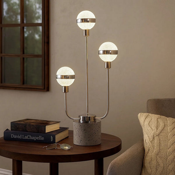 32 Inch Table Lamp, Accent LED Light, Globe Glass Shade, Round Base, Nickel - BM309038