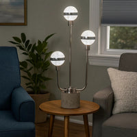 32 Inch Table Lamp, Accent LED Light, Globe Glass Shade, Round Base, Nickel - BM309038