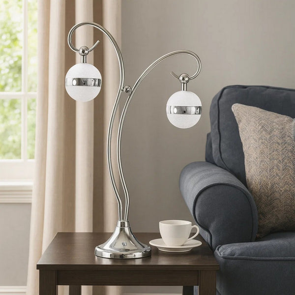 30 Inch Table Lamp, Accent LED Light, Globe Glass Shade, Round Base, Nickel - BM309039