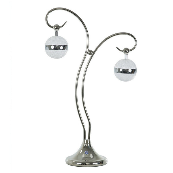 30 Inch Table Lamp, Accent LED Light, Globe Glass Shade, Round Base, Nickel - BM309039