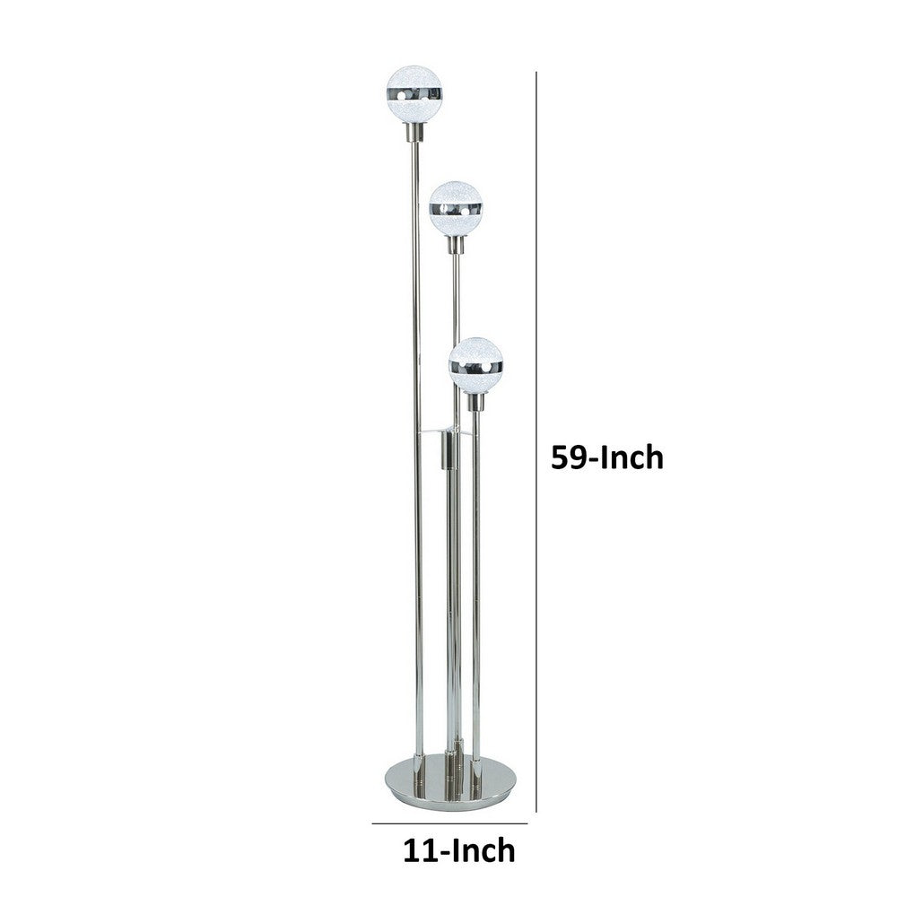 59 Inch Floor Lamp, Modern Accent Globe Glass Shade, Round Base, Nickel - BM309040