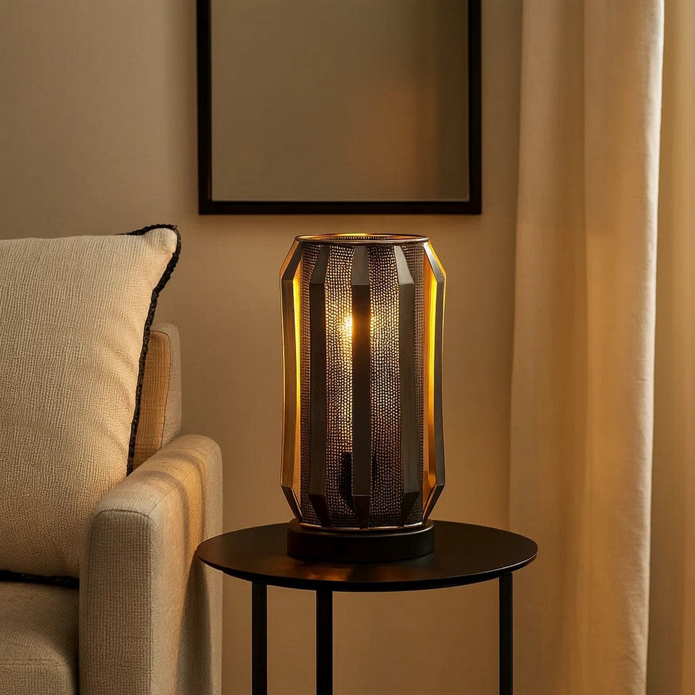 Pin 13 Inch Table Lamp, Accent Cylinder Metal Shade, Round Base, Black - BM309041