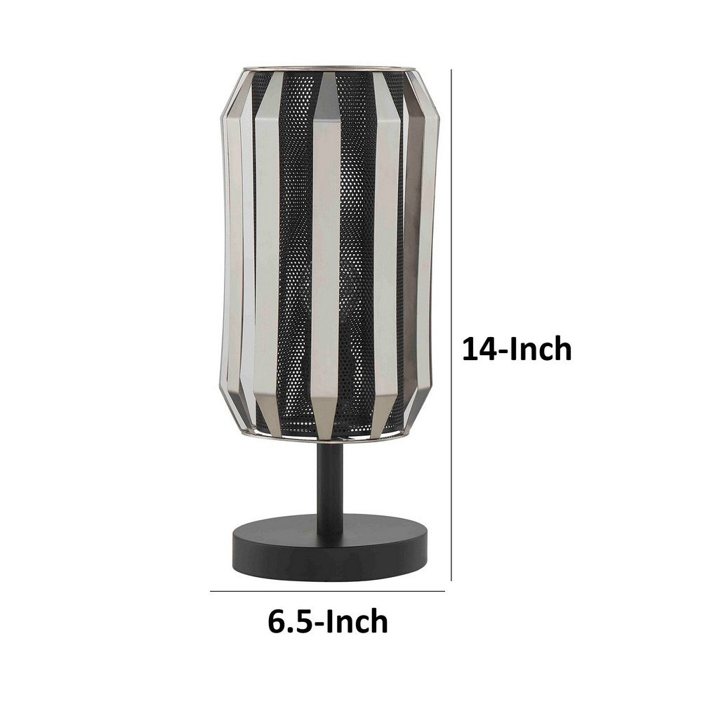 Pin 14 Inch Table Lamp, Accent Cylinder Metal Shade, Round Base, Black - BM309042