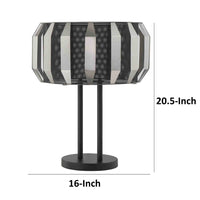 Pin 21 Inch Table Lamp, Wide Drum Metal Shade, Accent Round Base, Black - BM309043