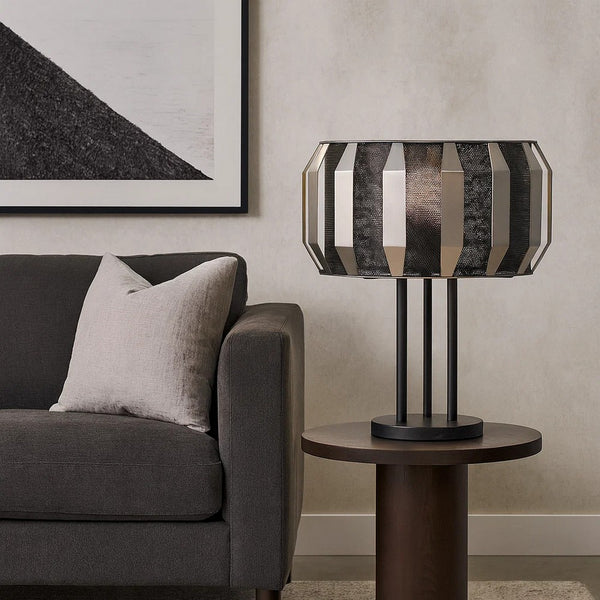 Pin 21 Inch Table Lamp, Wide Drum Metal Shade, Accent Round Base, Black - BM309043