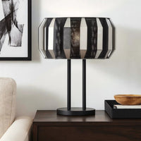 Pin 21 Inch Table Lamp, Wide Drum Metal Shade, Accent Round Base, Black - BM309043