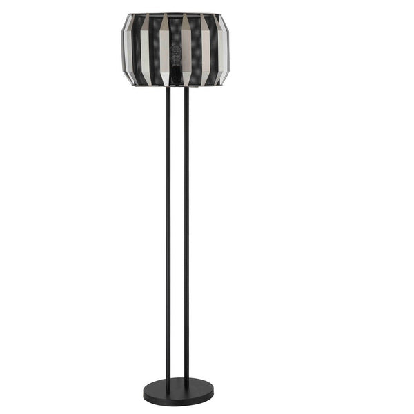 Pin 59 Inch Floor Lamp, Drum Shade, Metal Base, Accent Round Base, Black - BM309044