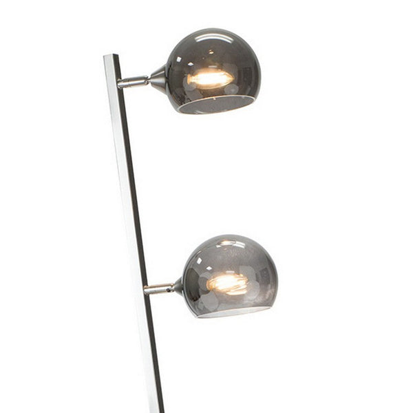 60 Inch Floor Lamp, 3 Dome Glass Shades, Accent Square Metal Base, Nickel - BM309045