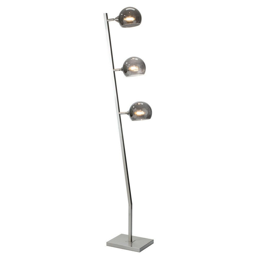 60 Inch Floor Lamp, 3 Dome Glass Shades, Accent Square Metal Base, Nickel - BM309045