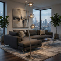 60 Inch Floor Lamp, 3 Dome Glass Shades, Accent Square Metal Base, Nickel - BM309045