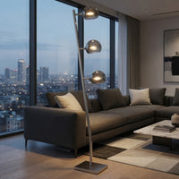60 Inch Floor Lamp, 3 Dome Glass Shades, Accent Square Metal Base, Nickel - BM309045
