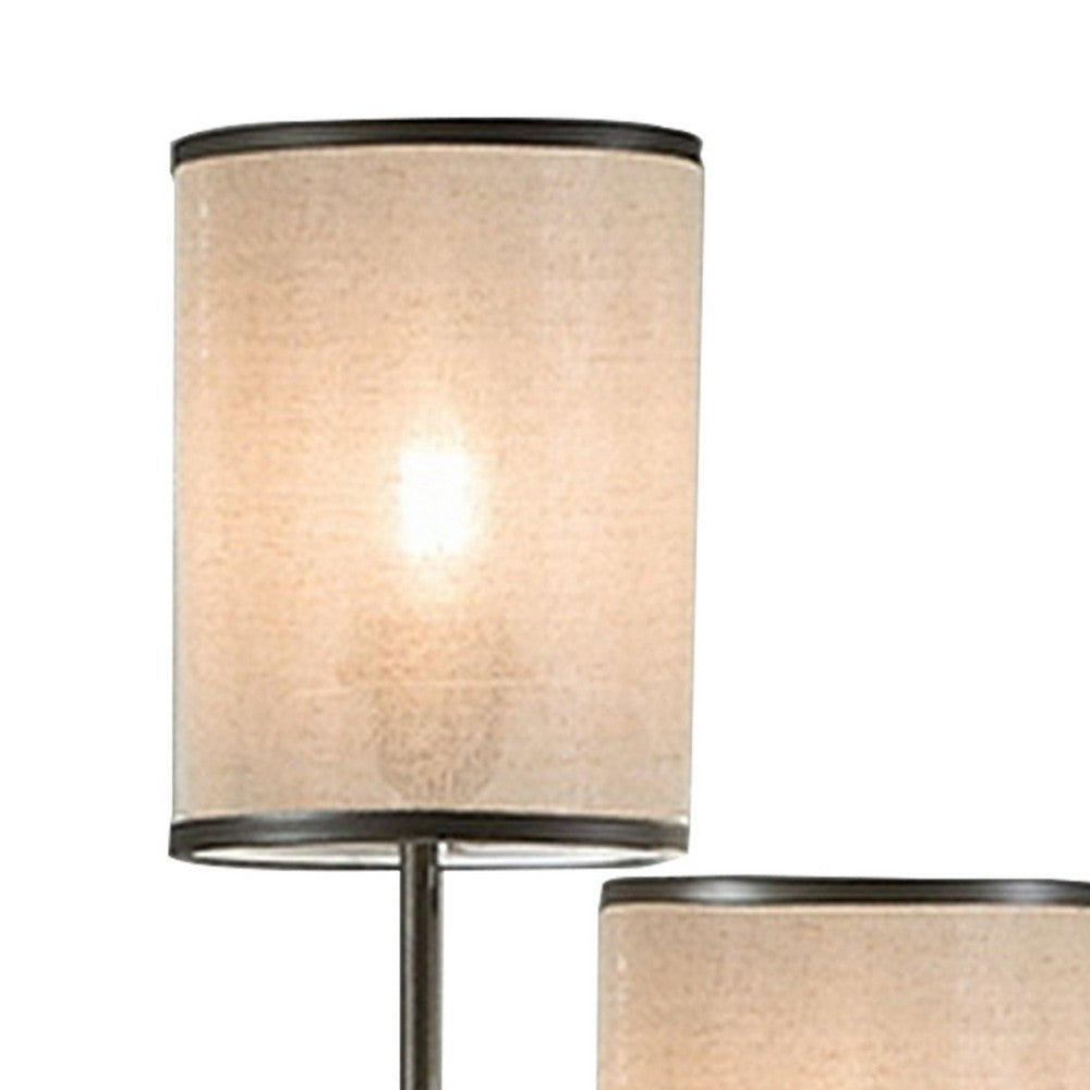 Zen 31 Inch Table Lamp, 3 Drum Fabric Shades, Round Metal Base, Gray - BM309047