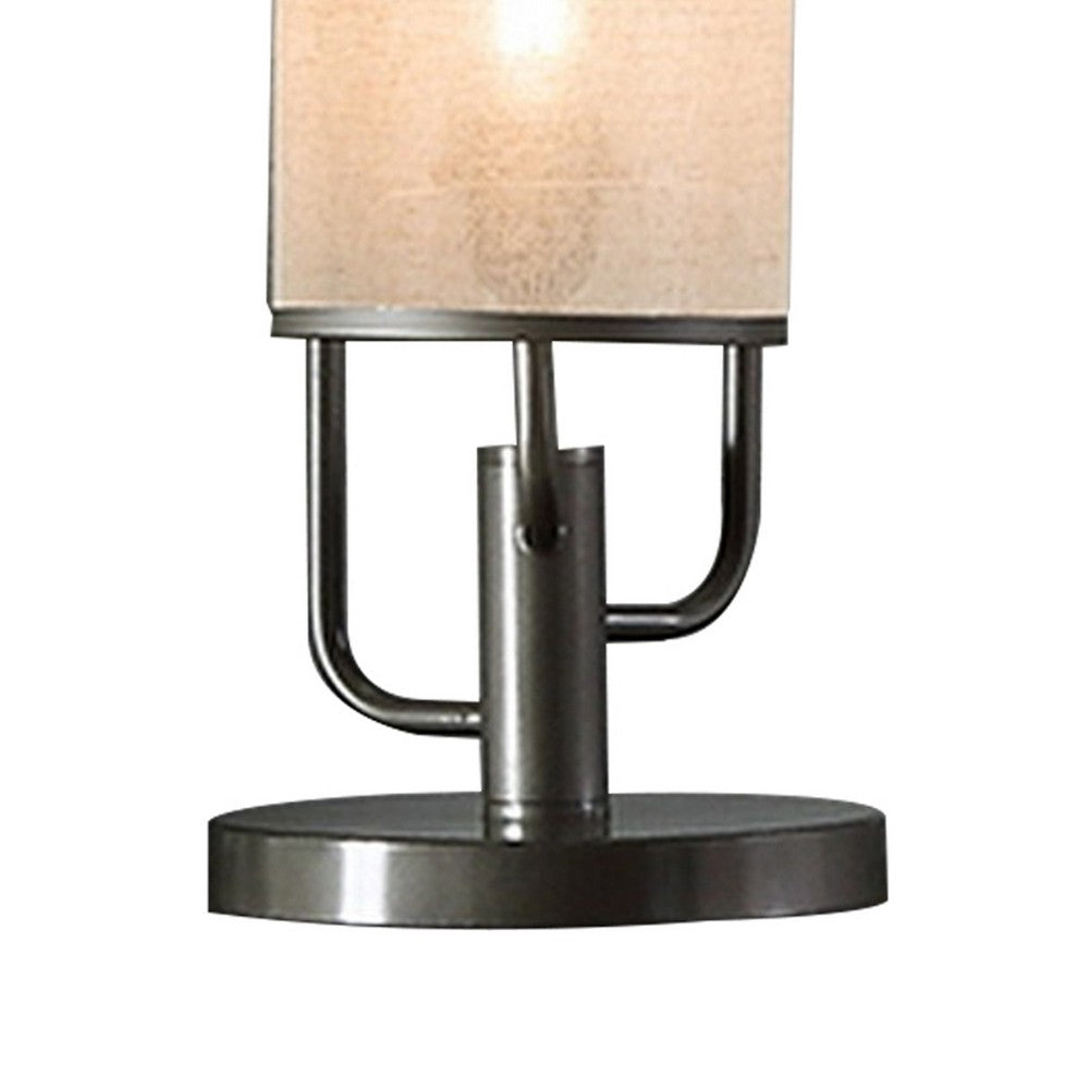 Zen 31 Inch Table Lamp, 3 Drum Fabric Shades, Round Metal Base, Gray - BM309047