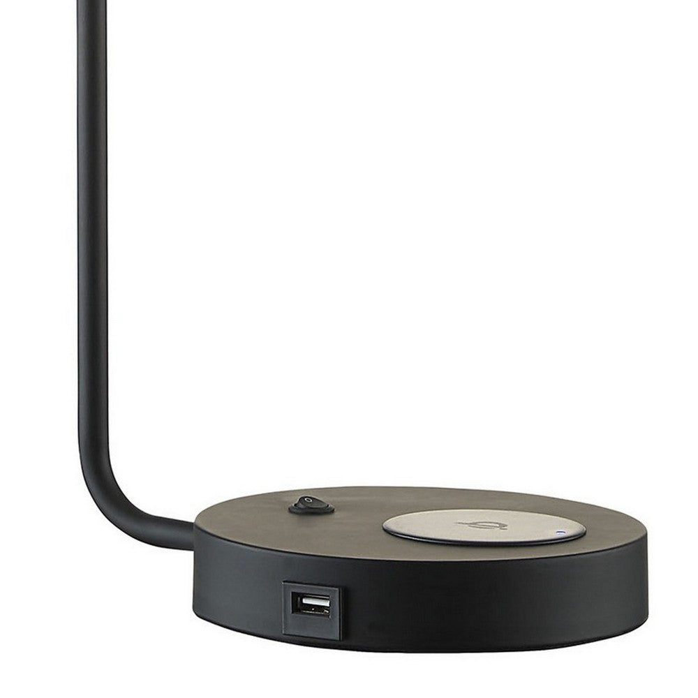 20 Inch Table Lamp, Wireless Charging, Dome Metal Shade, Matte Black - BM309048