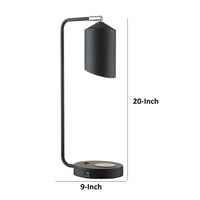 20 Inch Table Lamp, Wireless Charging, Dome Metal Shade, Matte Black - BM309048