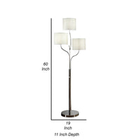 Indi 60 Inch Floor Lamp, 3 Drum Fabric Shade, Round Metal Base, Silver - BM309050