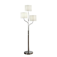 Indi 60 Inch Floor Lamp, 3 Drum Fabric Shade, Round Metal Base, Silver - BM309050