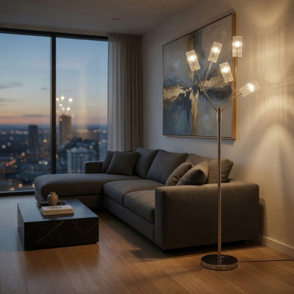67 Inch Floor Lamp, Modern Globe Glass Shade, Round Metal Base, Nickel - BM309051