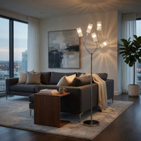 67 Inch Floor Lamp, Modern Globe Glass Shade, Round Metal Base, Nickel - BM309051