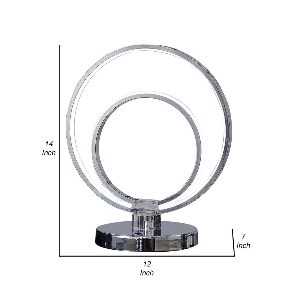 14 Inch Table Lamp, Modern Ring LED Light, Round Metal Base, Silver - BM309052