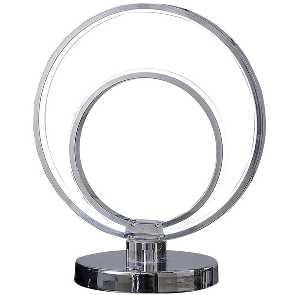 14 Inch Table Lamp, Modern Ring LED Light, Round Metal Base, Silver - BM309052