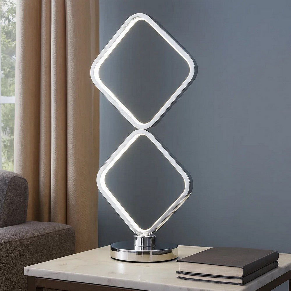 22 Inch Table Lamp, Square LED Light, Modern Accent Metal Base, Chrome - BM309053