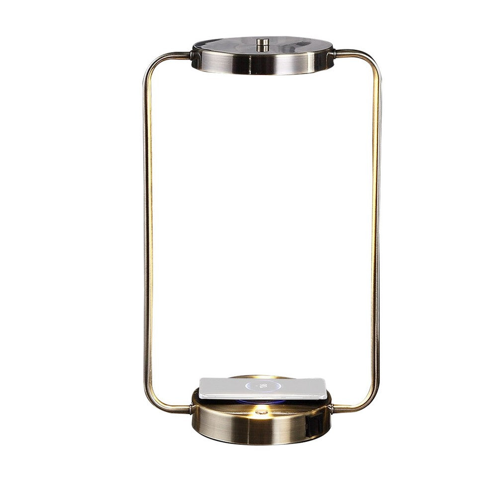 Gizo 21 Inch Table Lamp, LED Light, Wireless Charging, Metal Base, Brass - BM309056