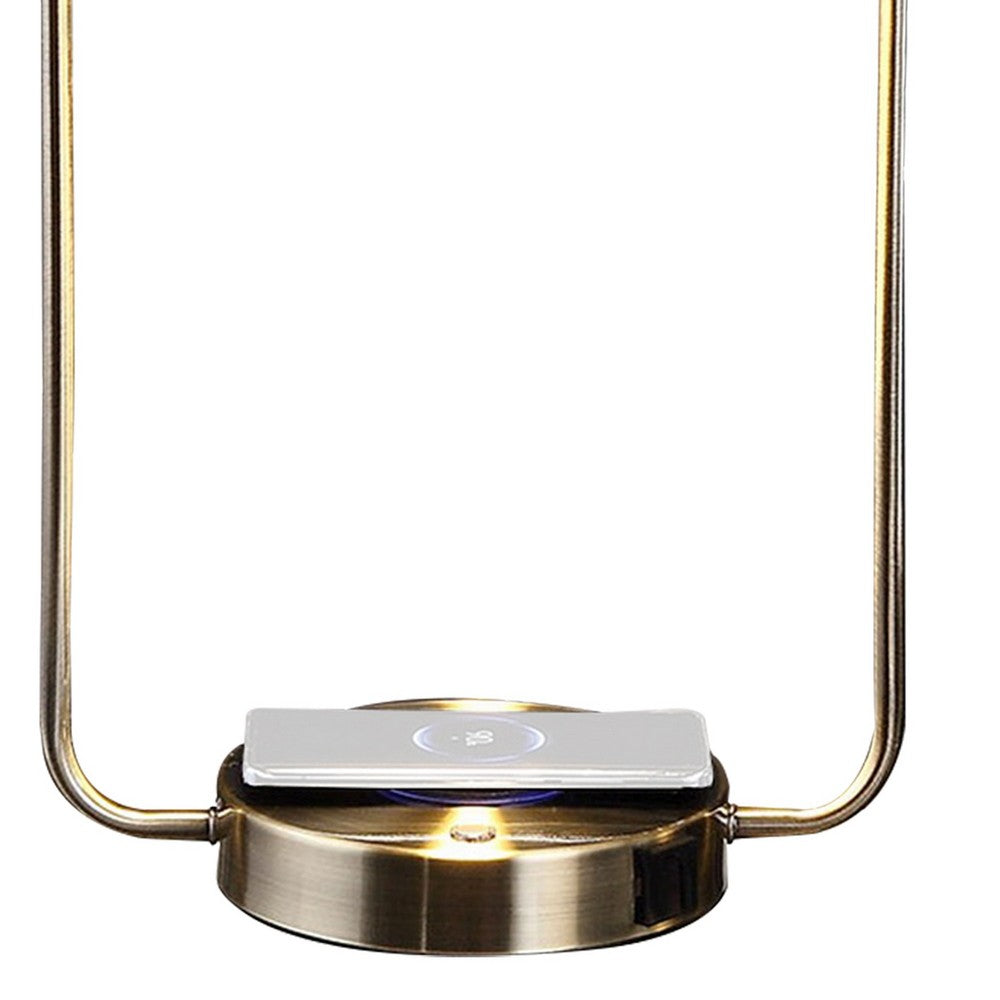 Gizo 21 Inch Table Lamp, LED Light, Wireless Charging, Metal Base, Brass - BM309056