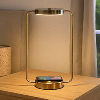 Gizo 21 Inch Table Lamp, LED Light, Wireless Charging, Metal Base, Brass - BM309056