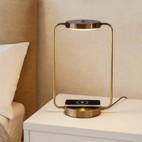 Gizo 21 Inch Table Lamp, LED Light, Wireless Charging, Metal Base, Brass - BM309056