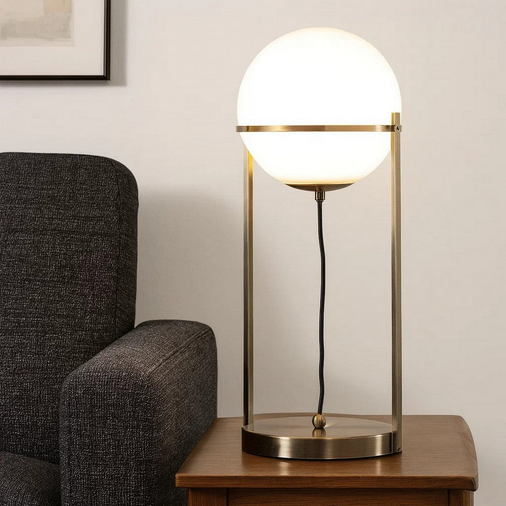 Jim 22 Inch Table Lamp, LED Light, Metal Body, Modern Globe Shade, Brass - BM309058