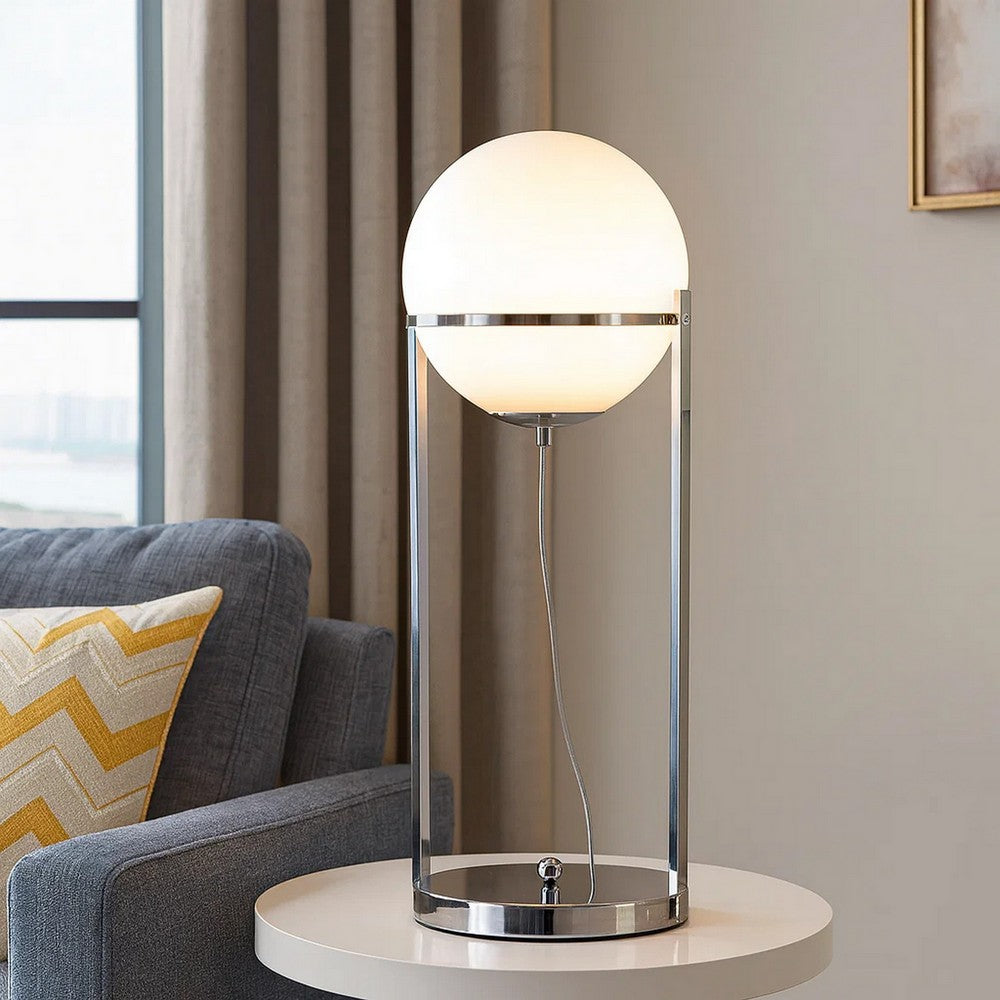 Jim 22 Inch Table Lamp, LED Light, Metal Body, Modern Globe Shade, Silver - BM309059